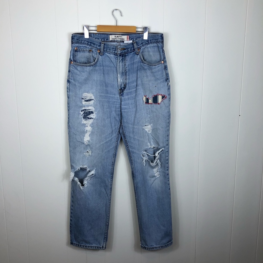 Levi’s Custom Patchwork Distressed Slim Fit Sz 34‎